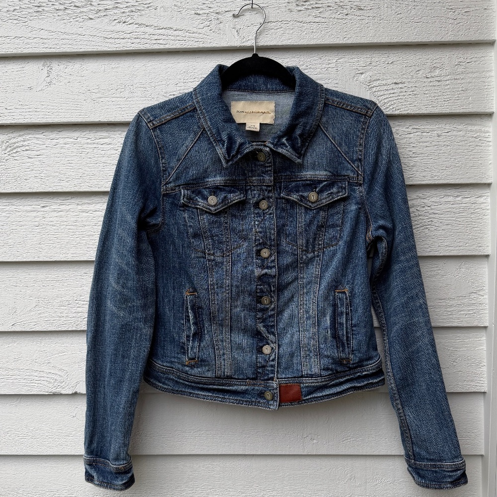 Anthropologie Pilcro and the Letterpress Cropped Blue Denim Trucker Jacket, Med
